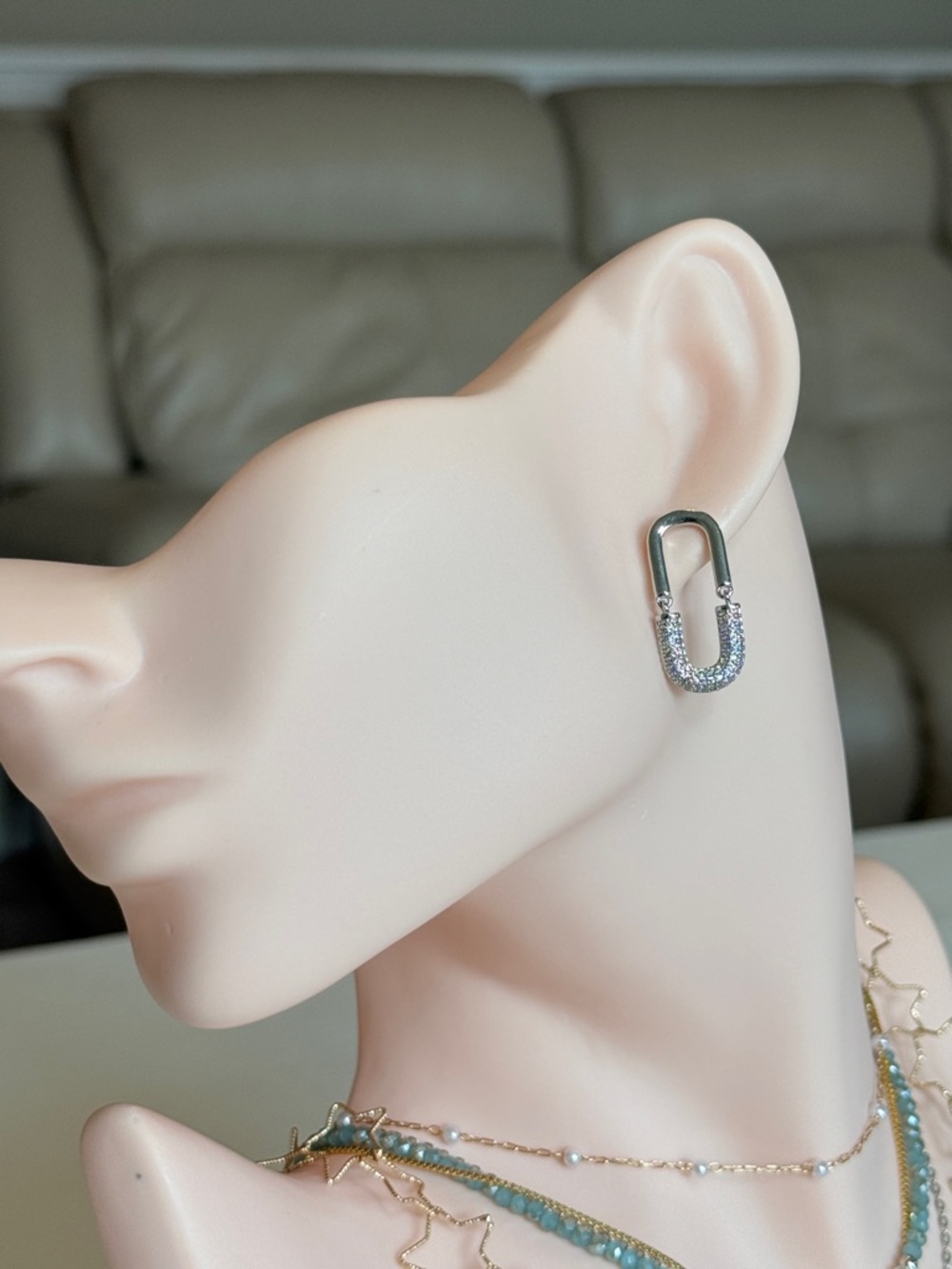 Silver Pavé Carabiner Earrings With Cubic Zirconia
